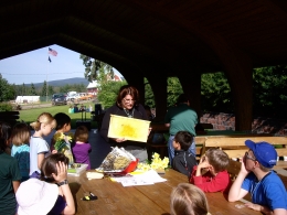 Melissa Sikes teaching about honey bees ast the Cloverbud 4H camp July 2011